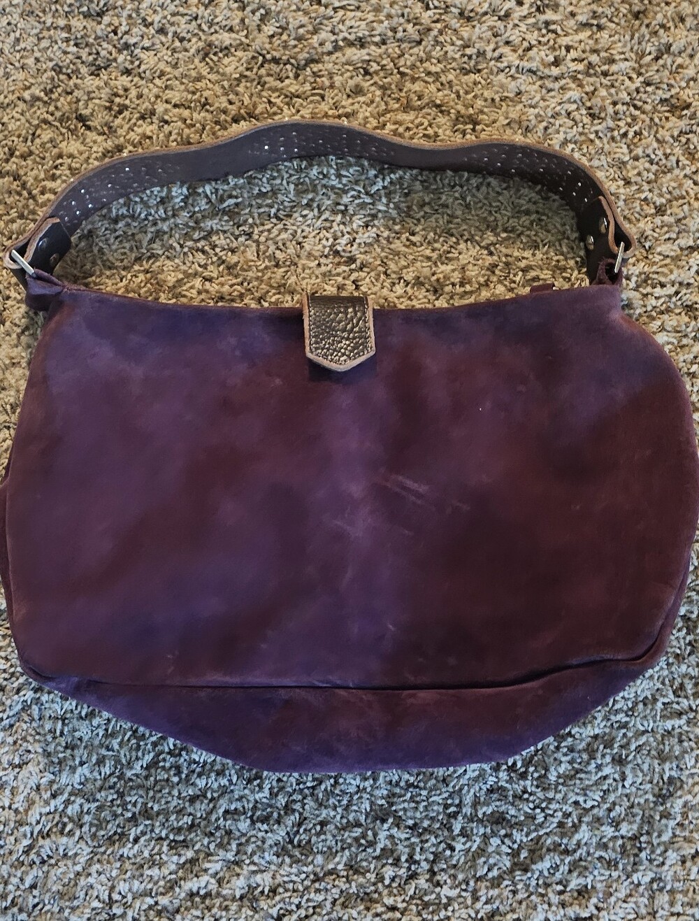 Tylie Malibu Plum Suede Shoulder Bag with Rhinestone Studded Strap
